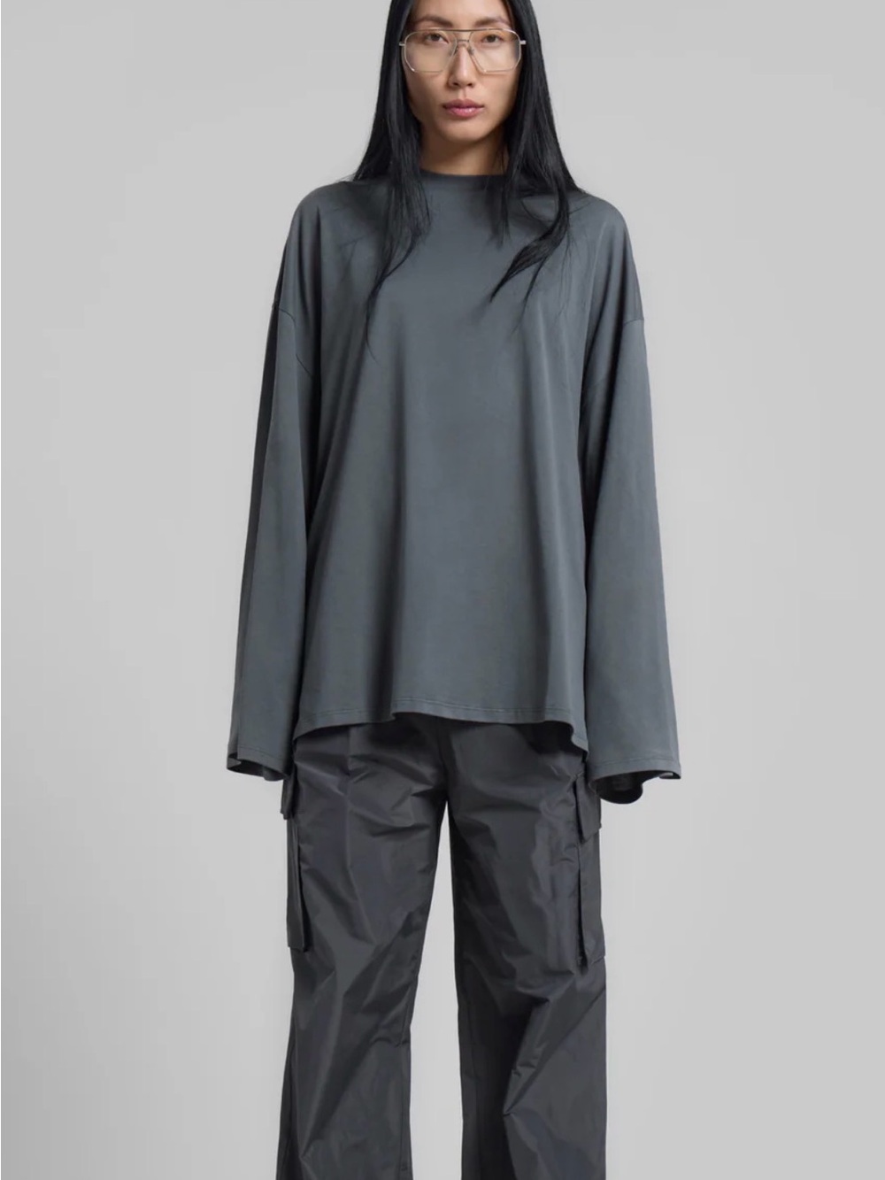 The Frankie Shop Oversized Long Sleeve Khaki Tee